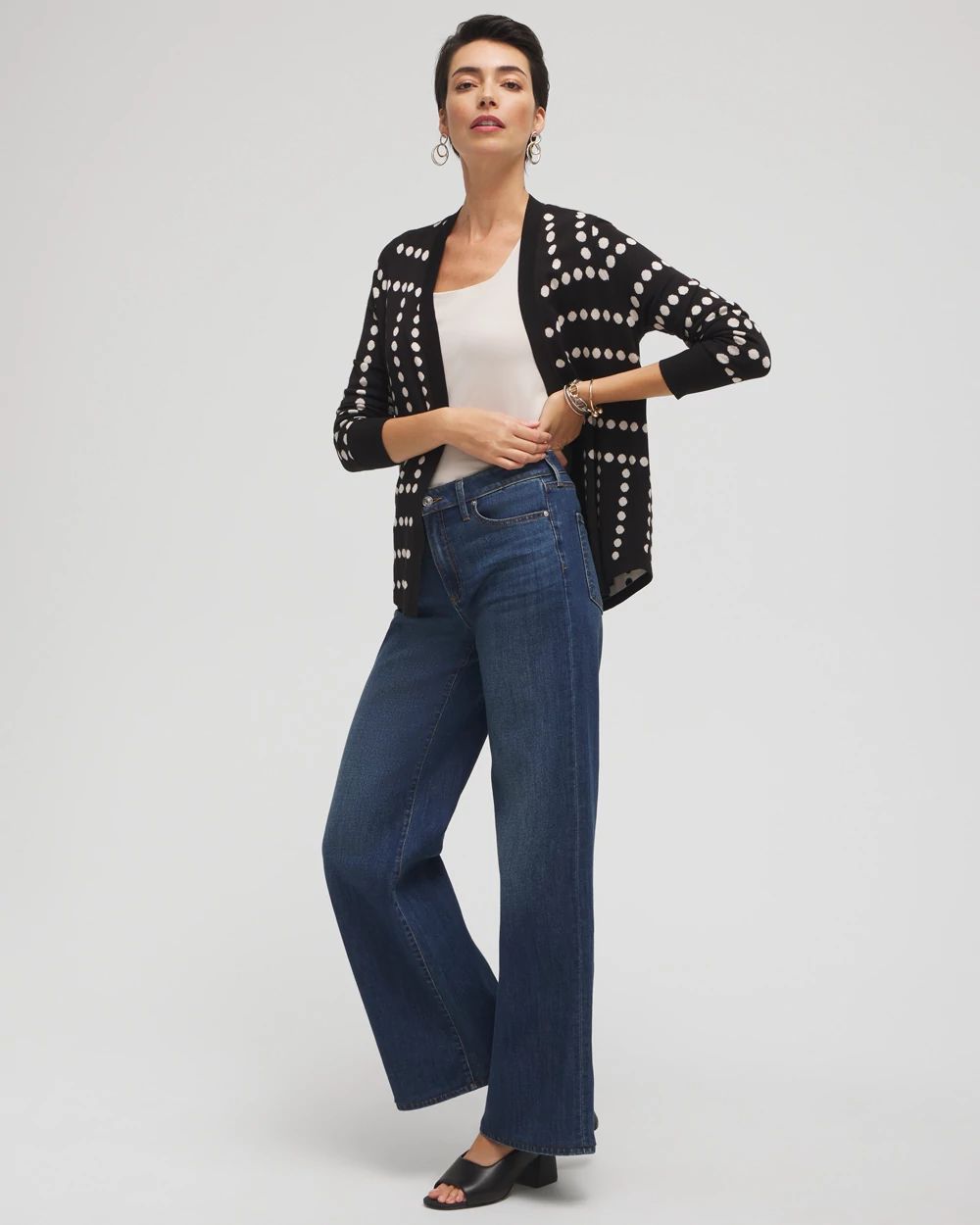 ビキニ REVE REVE DOTS CARDIGAN BK Spun Rayon Jacquard Dots Cardigan | Chico's